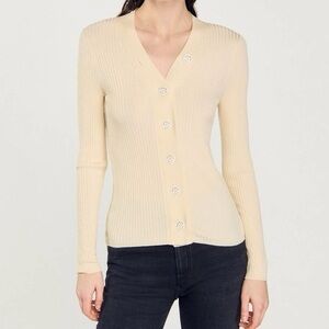 Sandro Ribbed Knit Cardigan Ecru Size 1/Small